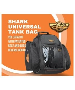 GUARDIAN GEARS Bungee Tie-downs & Luggage Shark Universal 28L Tank Bag With Rain Cover - Black