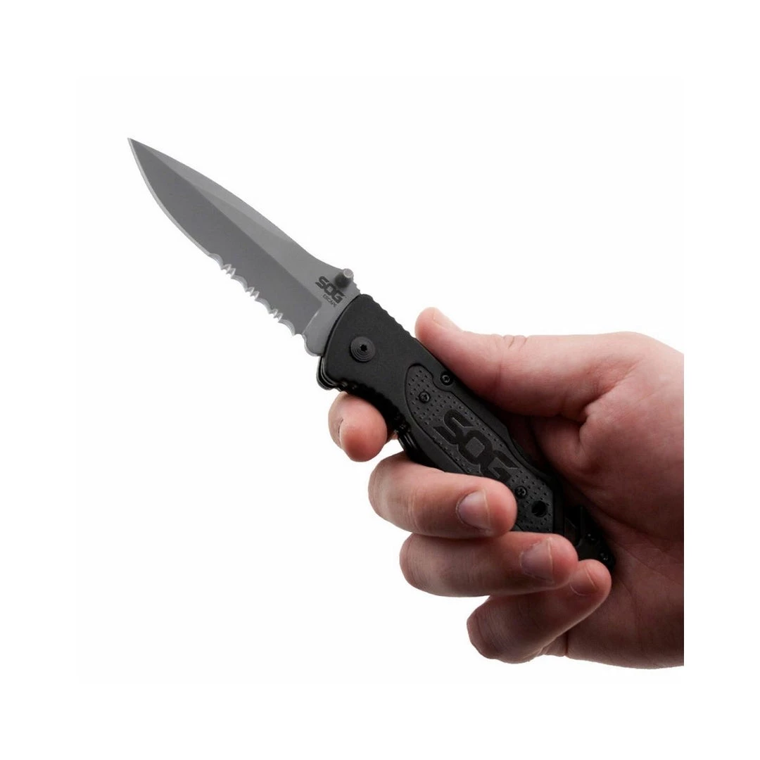 SOG Escape Clip Point - Satin Serrated Folding Knife - FF24-CP Survival Knives And Multi-tools 11 SOG Escape Clip Point - Satin Serrated Folding Knife - FF24-CP Survival Knives And Multi-tools