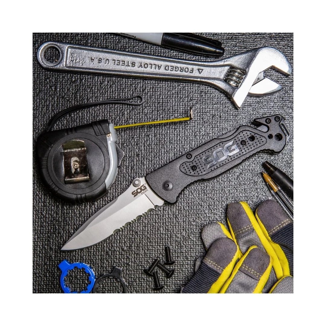 SOG Escape Clip Point - Satin Serrated Folding Knife - FF24-CP Survival Knives And Multi-tools 12 SOG Escape Clip Point - Satin Serrated Folding Knife - FF24-CP Survival Knives And Multi-tools