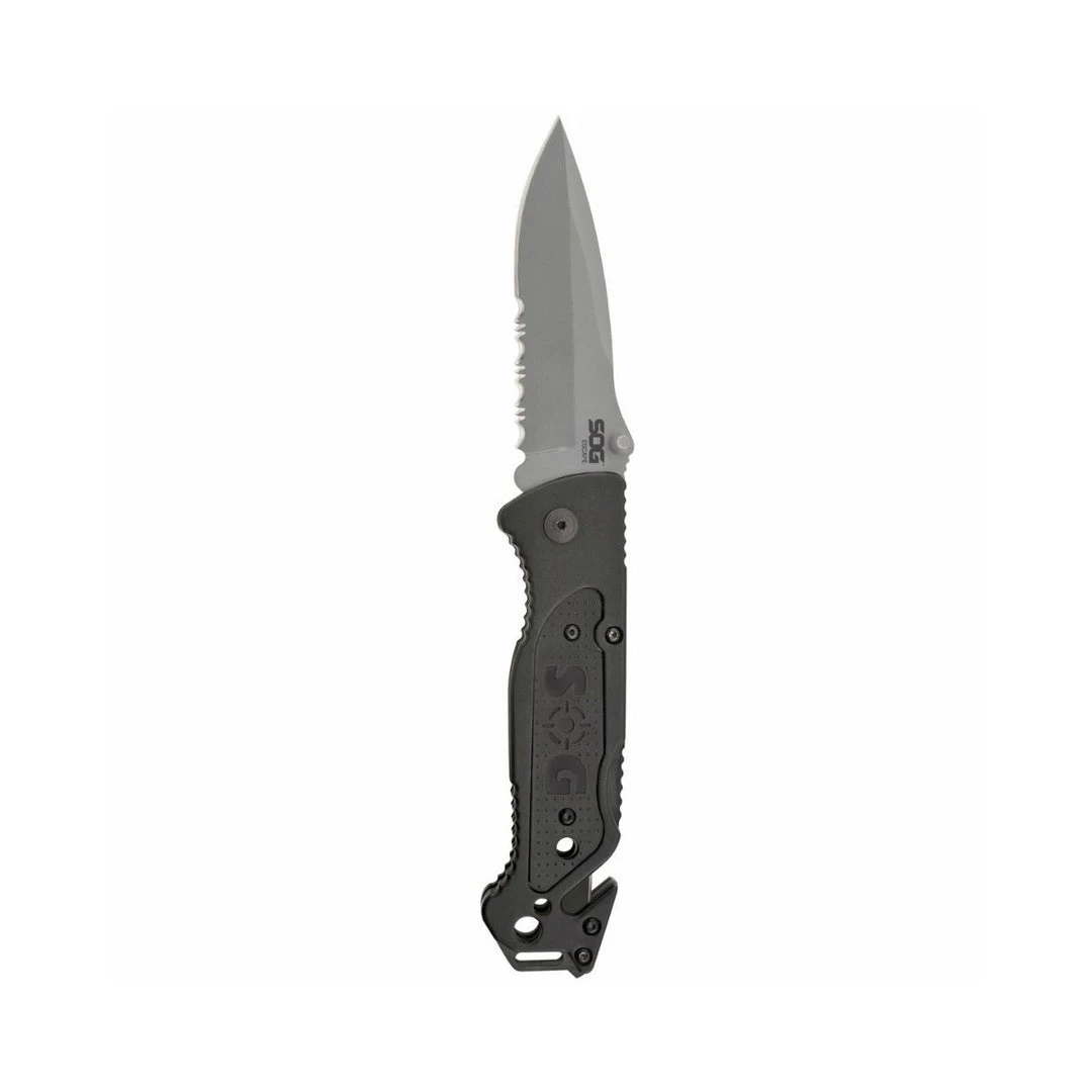 SOG Escape Clip Point - Satin Serrated Folding Knife - FF24-CP Survival Knives And Multi-tools 1 SOG Escape Clip Point - Satin Serrated Folding Knife - FF24-CP Survival Knives And Multi-tools