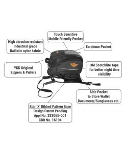 GUARDIAN GEARS Bungee Tie-downs & Luggage Shark Universal 28L Tank Bag With Rain Cover - Black