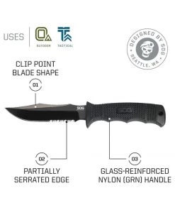 SOG SEAL Pup Elite Serrated Fixed Blade Tactical And Survival Knife – E37T-K