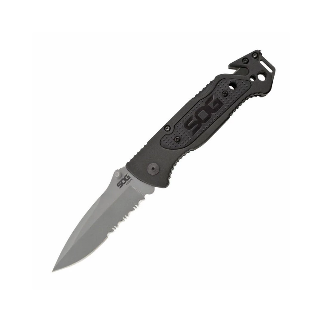 SOG Escape Clip Point - Satin Serrated Folding Knife - FF24-CP Survival Knives And Multi-tools 3 SOG Escape Clip Point - Satin Serrated Folding Knife - FF24-CP Survival Knives And Multi-tools