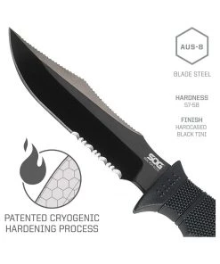 SOG SEAL Pup Elite Serrated Fixed Blade Tactical And Survival Knife – E37T-K