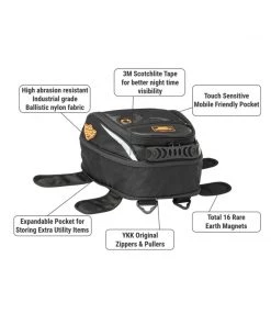 GUARDIAN GEARS Bungee Tie-downs & Luggage Jaws Mini Magnetic 18L Tank Bag With Rain Cover - Black