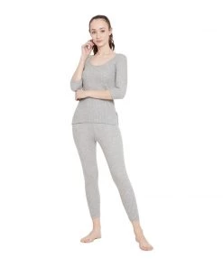 NEVA Adventure Travel Clothing Round Neck 3/4th Sleeves Thermal Upper For Women - Milange Grey (Esancia)