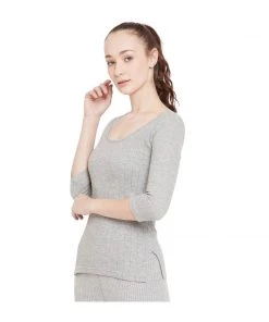 NEVA Adventure Travel Clothing Round Neck 3/4th Sleeves Thermal Upper For Women - Milange Grey (Esancia)