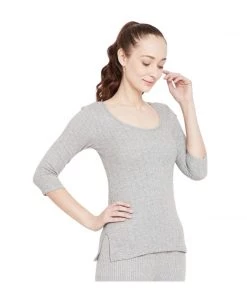 NEVA Adventure Travel Clothing Round Neck 3/4th Sleeves Thermal Upper For Women - Milange Grey (Esancia)