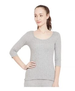 NEVA Adventure Travel Clothing Round Neck 3/4th Sleeves Thermal Upper For Women - Milange Grey (Esancia)