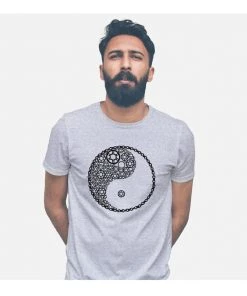 CHRIS CROSS Ying Yang Sprockets T Shirt - White Melange Cycling Apparels And Gloves