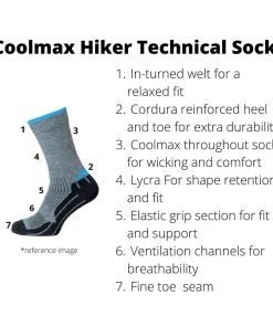 HORIZON SOCKS Coolmax® Hiker (Technical Socks) - Khaki+Grey+Bordeaux Shoes, Socks, Headwear And Gloves